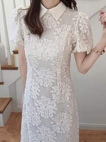 FRIFUL Vestido largo ajustado con cintura acampanada de unicolor, versátil para primavera y verano - Beis - Ver 6