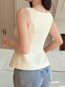 DAZY Chaqueta fina sin mangas de unicolor y textura elegante para mujer, de verano - Beis - Ver 10