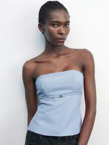 Maija 女士露背可调节装饰吊带背心，时尚办公装，适合春夏复古商务休闲风，露肩露背设计，优雅金属装饰 - 淺藍色 - 查看 6