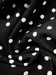 Linhara Plus Size Women's Polka Dot Basic Casual Long Sleeve V-Neck Blouse - Black - View 3
