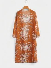 SHEIN LUNE 休闲印花长款女士常规外套 - 棕色 - 查看 5