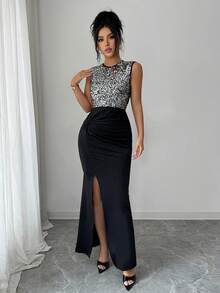 Rafferiza Women's Long Twist Knot Split Hem Dress - Black - View 6