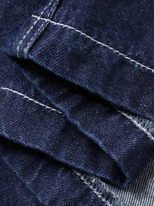 DAZY 女士休闲水洗假口袋方领泡泡袖牛仔连衣裙，夏季，婚礼宾客礼服 - 深色水洗藍 - 查看 11