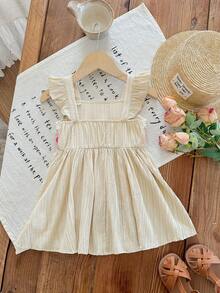 SHEIN 女宝宝度假休闲可爱碎花钩针吊带裙 - 米色 - 查看 2