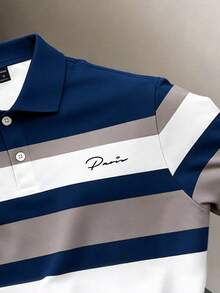 Manfinity Joysei Plus Size Men's Striped Short Sleeve Casual/Business Polo Shirt - Multicolor - View 3