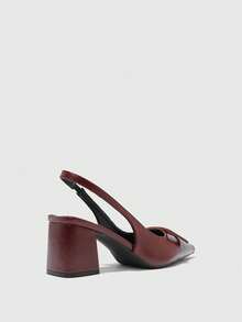 CUCCOO BIZCHIC Casual Solid Color Chunky Heel Backless Women Pumps Spring Shoes - Burgundy - View 4