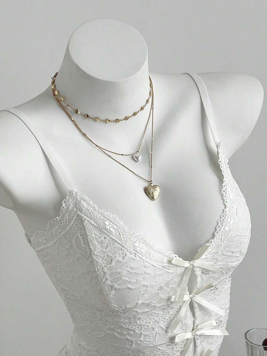 Elamini Camiseta sin tirantes de encaje y lazo, con diseño revelador, adecuada para primavera/verano - Blanco - Ver 1
