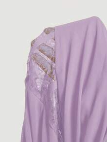 SHEIN MOD Đầm lưới xếp ly một vai màu trơn, chất liệu ren xương cá, thích hợp cho mùa hè. - Màu tím - Xem 5