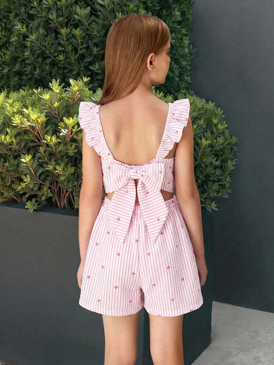 Firerie Kids Firerie Kids Tween Girl Striped Square Neck Cap Sleeve Loose Jumpsuit For Vacation - Multicolor - View 1