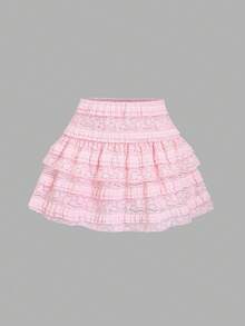 Sweetra Spring/Summer New Halter Neck Camisole And Layered Ruffle Hem A-Line Mini Skirt Set, Sweet French Style - Pink - View 7