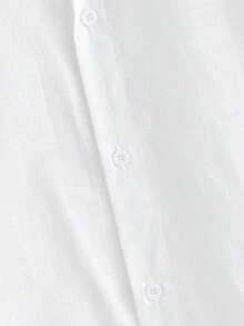 Manfinity VCAY 男士休闲纯色短袖衬衫，夏季 - 白色 - 查看 6