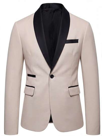 Manfinity Bizformal Men's Casual/Business Commute Contrast Color Single-Breasted Suit Jacket, Autumn