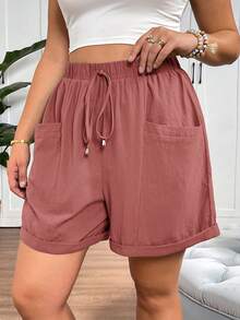 SHEIN Tall CURVE Women's Plus Size Fashionable Casual Loose Shorts With Pocket Design - Pink - View 6