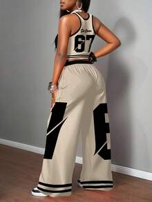 Slaydiva 2pcs/Set Women Casual Street Style Tight Camisole And Loose Pants Suit, Suitable For Street Wear - Multicolor - View 2