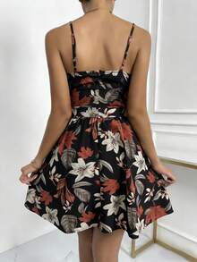 EMERY ROSE Vestido de verano con estampado floral y cuello en V sin mangas para mujer - Negro - Ver 2