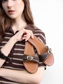 CUCCOO BIZCHIC Women's Adjustable Buckle Design Casual Fashion Flat Sandals - Coffee - View 5