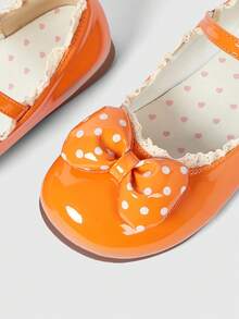 ROMWE Kawaii Damen Mode transparente Schleife Dekoration Ballerinas süße Mary Jane kleine Lederschuhe Slip-On Loafer weiche Sohle Rock Anzugschuhe - Orange helle Lederspitze + Schleife Polka Dot - Übersicht 2