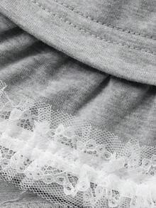 DAZY 女士圆领层叠荷叶边修身T恤 - 灰色 - 查看 3