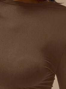 MUSERA ESSENTIALS 修身长袖圆领聚酰胺上衣，冬季舒适居家休闲必备，可爱性感。 - 咖啡棕 - 查看 6