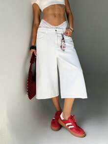 TRNVIE Women's Casual Everyday Commute Simple Solid Color 7/8 Wide Leg Jeans - White - View 6