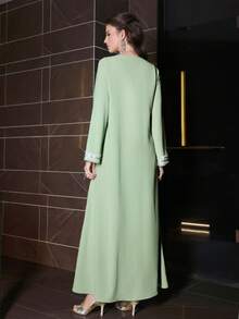 SHEIN Najma 女士宽松刺绣水钻珍珠优雅休闲睡袍 - 綠色 - 查看 7