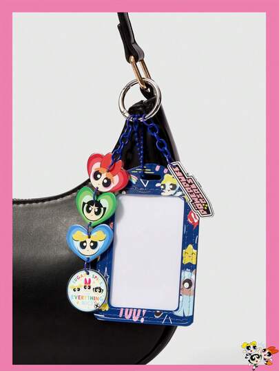 THE POWERPUFF GIRLS X SHEIN 1套飞天小女警卡片套装，含钥匙扣、卡通印花文件收纳套装、包包装饰，适合学生通勤