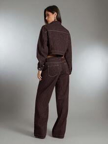 Denimoi Jeans rectos con detalle de botones y abertura en el tobillo, moda de ropa de calle de mezclilla sobre mezclilla para invierno - Café integral - Ver 5