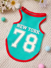 PETSIN 1件白色78位字母印花宠物背心，红色拼接绿色休闲宠物服装 - 彩色 - 查看 1