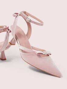 CUCCOO DOLLMOD New Velvet High Heels In Light Pink, Bowknot Criss-Cross Hollow-Out Women Shoes Spring Shoes - Baby Pink - View 2