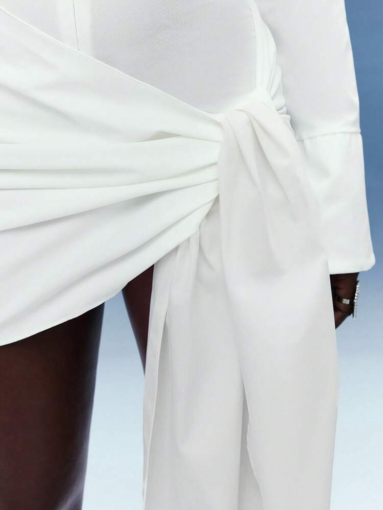 Normani 女士时尚性感系带露背迷你裹身裙 - 白色 - 查看 7
