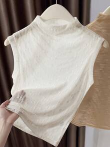 Franclia 女士立领提花优雅简约背心 - 杏色 - 查看 4