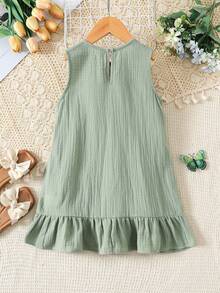 Young Girl Vacation Casual Fashion Ruched A-Line Sleeveless Green Chiffon Dress,Kids - Green - View 2