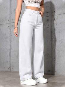 Jeanoix Women's Solid Color Minimalist Casual Denim Jeans - White - View 5