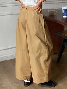 DAZY Women's Loose Fit Patchwork Pocket Wide Leg Casual Street Pants, Spring/Autumn - Khaki - View 2