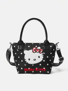 HELLO KITTY AND FRIENDS | SHEIN A Black Polka Dot Print Stylish Portable Large Capacity Handbag - Black A - View 1