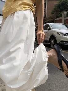 DAZY 女士宽松白色休闲裤，抽绳腰带，户外街头度假风，设计口袋，哈伦裤，春夏款 - 白色 - 查看 6