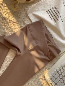 Dazy Kids Quần legging trơn màu, kiểu dáng tối giản, đa năng dành cho bé gái tuổi teen. - màu nâu - Xem 4