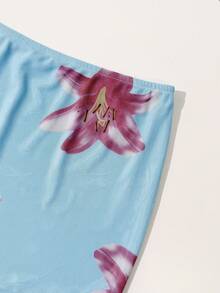 GlowEve Women's Casual Elegant Mesh Printed Ruched Bodycon Skirt, Suitable For Vacation & Beach - Blue - View 4