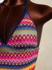 Zestiva Ensemble de 2 pièces femme, débardeur texturé rétro et bretelles. Ensemble élégant de vacances, style plage ensoleillée. Ensemble bikini 2 pièces femme. Ensemble de 3 pièces pour vacances femme, robe, jupe, maillot de bain - Multicolore - Voir 7