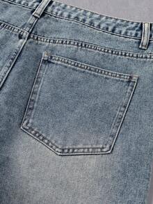Manfinity Denimwave Quần jeans nam dáng suông, in họa tiết hip hop đường phố kiểu Mỹ cổ điển, chất liệu denim bạc màu, in hình nhân vật. - Rửa trung bình - Xem 6