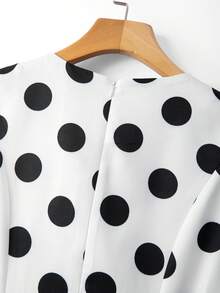 SHEIN Elenzya Women's Black Polka Dot Sleeveless Bow Tie Collar Waist Pocket A-Line Mini Dress, Elegant Commuter Cute Versatile Spring/Summer - Black and White - View 3