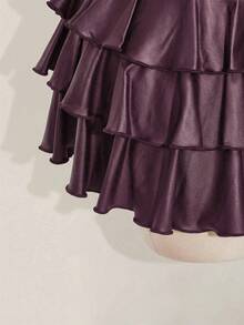 SHEIN ICON Rok Mini Skater Kasual Serbaguna Warna Polos untuk Wanita Ukuran Plus, Cocok untuk Kencan dan Jalan-jalan - Red Violet - View 9