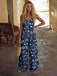 EMERY ROSE Retro Casual Printed Pattern Bohemian Style Jumpsuit For Women - Multicolor - View 4