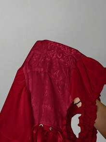 SHEIN PETITE 女士白色褶皱提花腰部拼接荷叶边露肩层叠荷叶边A字雪纺迷你连衣裙，优雅适合派对和年轻女孩穿着，白色束身连衣裙，白色迷你连衣裙，白色派对服装，束身连衣裙 - 紅色 - 查看 12