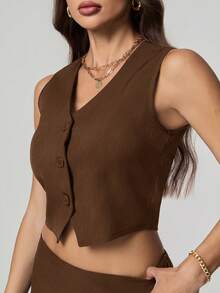 SHEIN Tall Áo khoác mỏng Lack, áo sơ mi công sở dành cho nữ. - Cà phê nâu - Xem 7