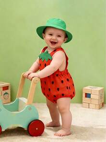 SHEIN Peto de bebé niño de verano con patrón de sandía, de tejido suelto y ajustable, adecuado para regalos de un año, fiestas de cumpleaños, juegos al aire libre, etc. - Rojo - Ver 8