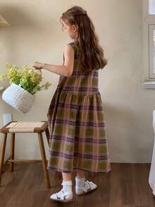 DAZY Đầm không tay cổ tròn in họa tiết kẻ caro cho bé gái tuổi teen, thích hợp mặc mùa hè. - Nhiều màu - Xem 4