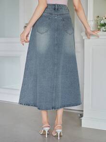 DAZY Women's Casual Washed Pocket A-Line Denim Mini Skirt, Spring/Summer - Medium Wash - View 2