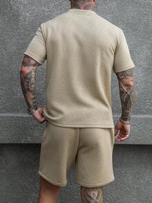 Manfinity CasualCool 男士休闲通勤纹理短袖T恤套装 - 卡其色 - 查看 2