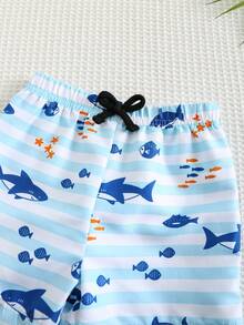 SHEIN 男婴休闲度假卡通条纹松紧腰泳裤 - 彩色 - 查看 4